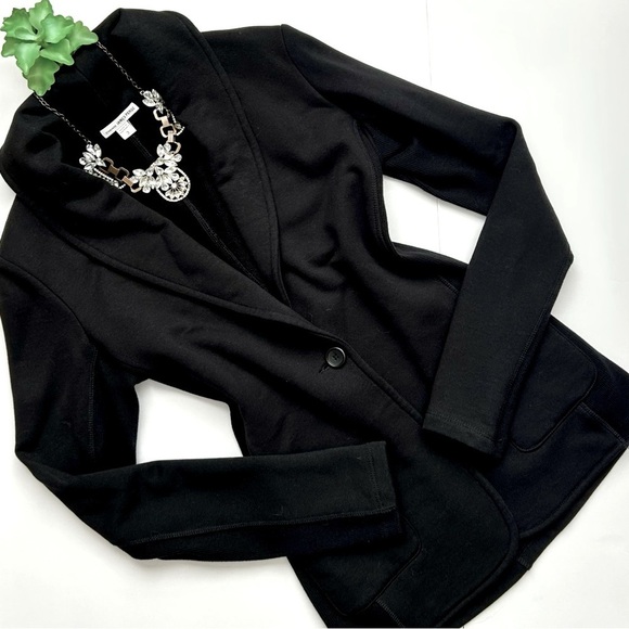 James Perse Black Knit Shawl Collar Cardigan Sweater Blazer French Terry Jacket - Picture 3 of 16
